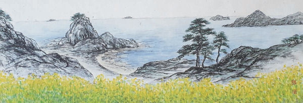 거제도의 봄소식, 2021, 90x29, 화선지에 수묵채색.