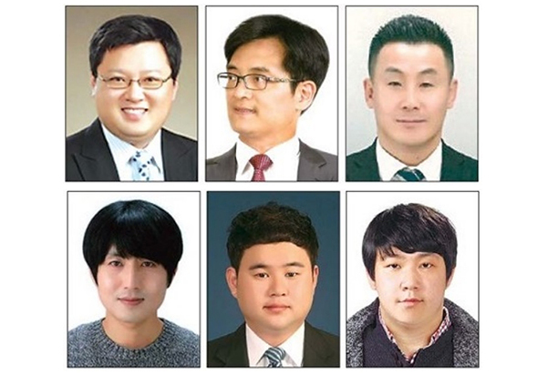 (왼쪽 위 부터)강정원, 국승호, 문정곤, (왼쪽 아래 부터)정윤성, 천경석, 최정규 기자.