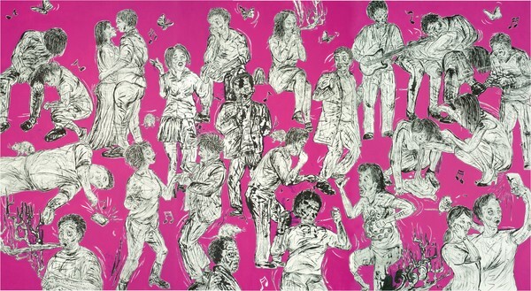 Hard work, 366x200cm, 한지에 먹과 아크릴, 2016