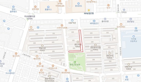 익산시 영등동 골든캐슬아파트 인접 다세대주택 건축허가 신청 부지 위치도(영등동 149-17번지 일원)