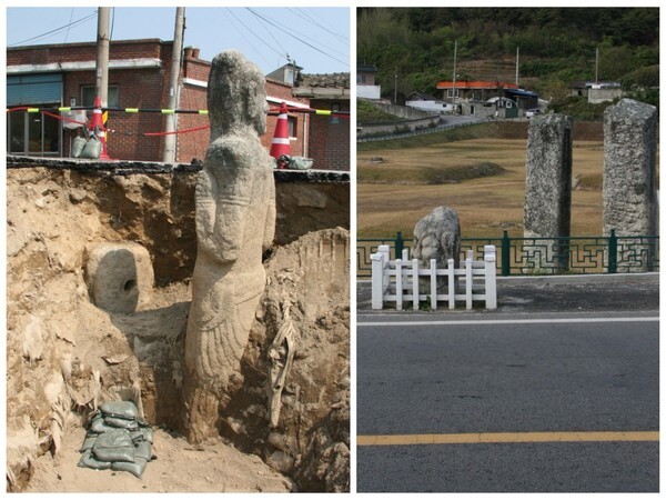 2009년 석인상 발굴 현장과 발굴 전 / 사진제공=남원시