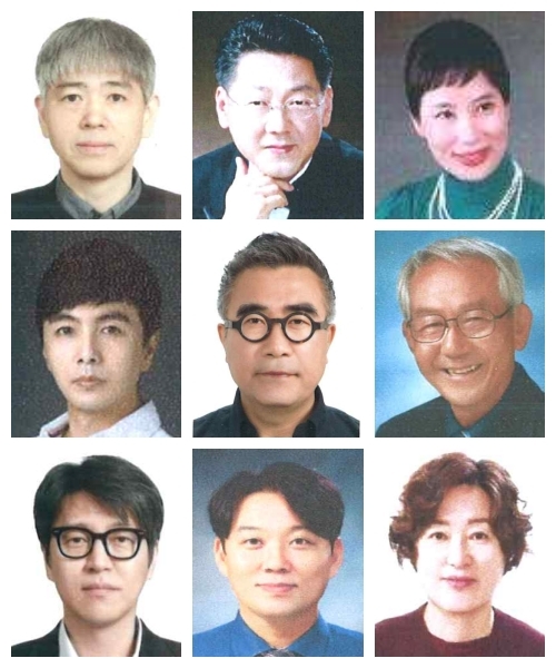 문학 최기우 최명희문학관 관장, 음악 김동식 호남오페라단 부단장, 국악 강혜숙 강혜숙국악춤연구소 대표(윗줄 왼쪽부터), 무용 김지정 전주예술고등학교 교사, 미술 이희춘 선재미술관 관장, 사진 박용덕 사진작가(중간 왼쪽부터), 연극 박규현 창작극회 대표, 영화 백정민 영화감독, 건축 이행옥 건축가(아래 왼쪽부터)