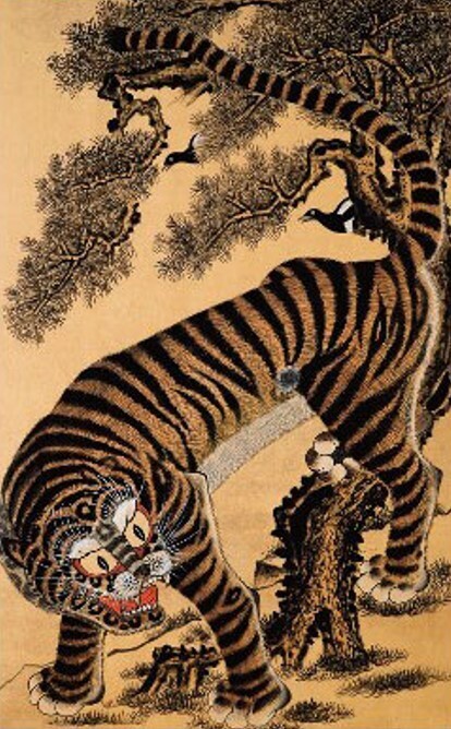 장우석 - 호작도, 42x69cm, 한지에 먹