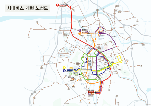 '간선버스-일반버스-마을버스' 체계 구축 전체 노선도. 전주시 제공