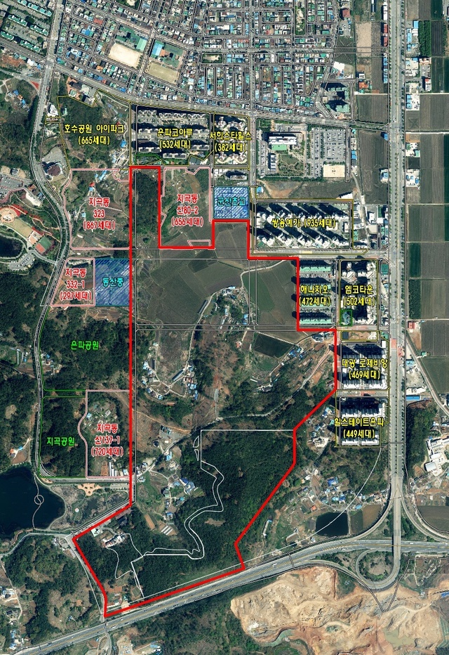 개발행위제한지역으로 지정된 지곡동 일원(50만 5932㎡)