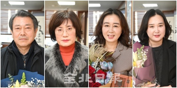 신춘문예 당선자(시 박수봉, 소설 방희진, 수필 오미향, 동화 박영미) /사진=오세림 기자