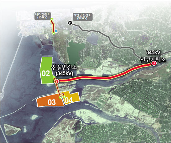 새만금 수상태양광발전 345㎸ 송·변전설비 구간​​​​​​(사진출처=새만금솔라파워 홈페이지)