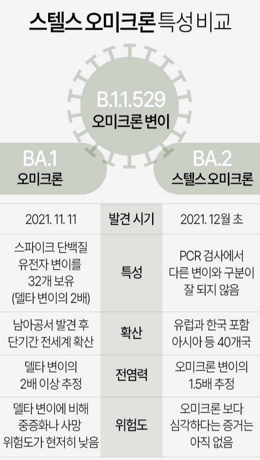 [그래픽] 스텔스 오미크론 특성 비교 / 연합뉴스​​​​​