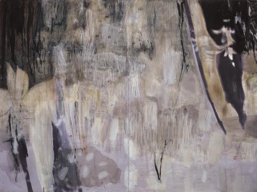 생각-자라나다, 146x194cm, 천에 먹, 안료, 2002, 유기종