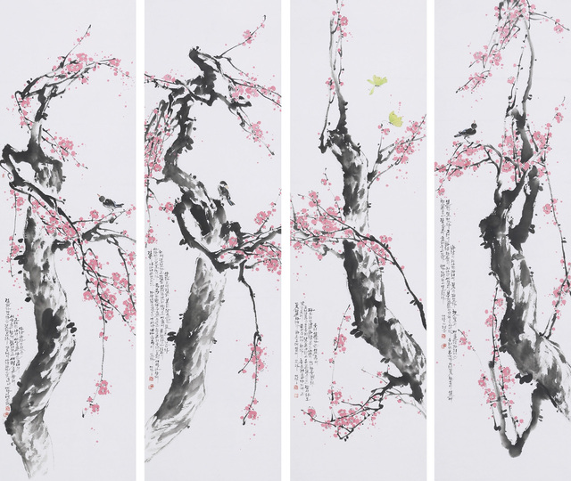 이명순, 사랑한다는 것, 화선지에 먹 채색, 40X137(X4)cm, 2022