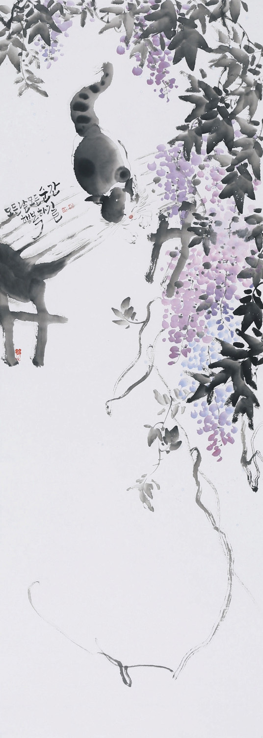 김연, 모든 날 모든 순간, 화선지에 먹 채색, 136X50cm, 2022