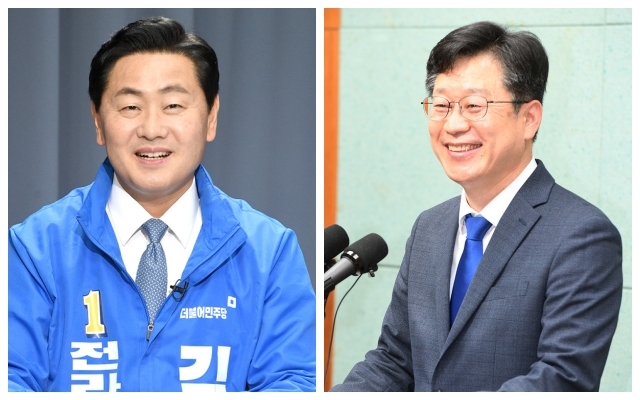 더불어민주당 전북도지사 경선 후보에 오른 김관영 후보와 안호영 후보(오른쪽).